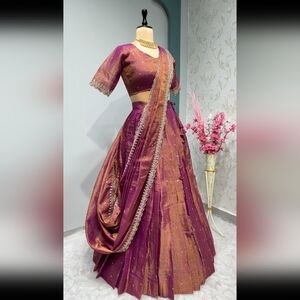 Elegant Purple and Gold Lehenga